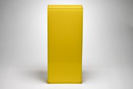 Glass contemporary vase, rectangular in form with a yellow hue, 42cm