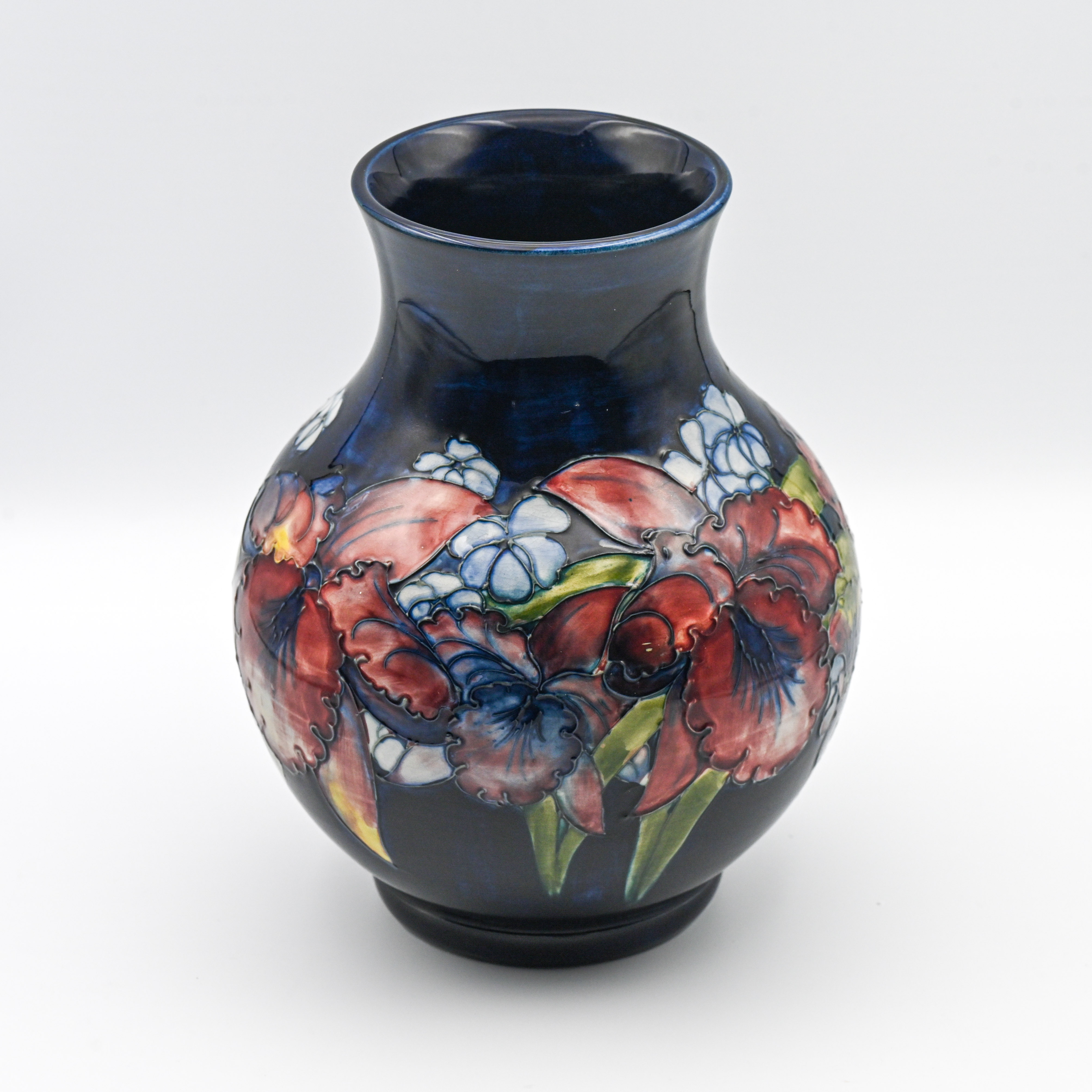 William Moorcroft, blue ground baluster vase, impressed mark WM signature. height 25cm