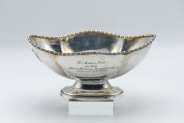 Silver stem dish, Sheffield, early 20th Century, maker HA with Anniversary inscription, approx. 11.