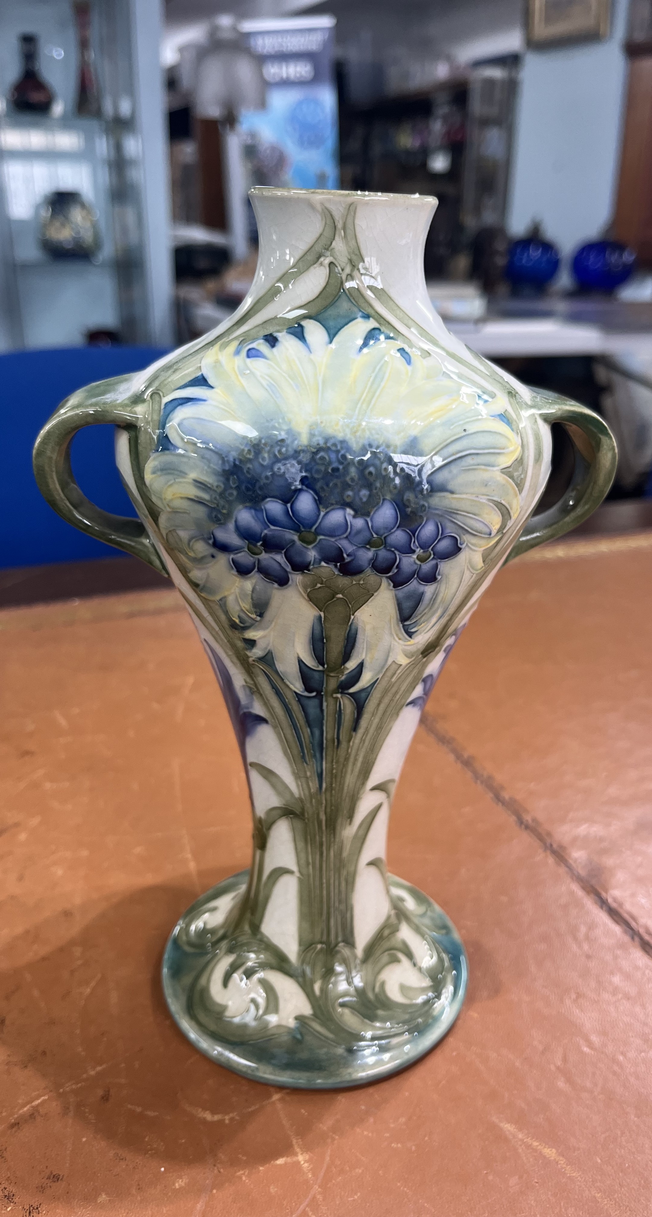 A William Moorcroft revived twin handled vase decorated with cornflowers, circa 1913, height 23cm. - Image 2 of 8