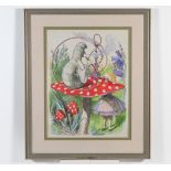 Hand coloured illustration 'Alice In Wonder Land' indistinctly signed Deaplers? Framed and glazed,