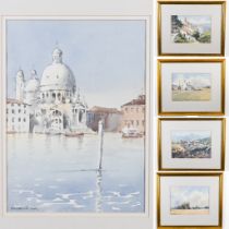 Five Michael Hill (Plymouth artist) watercolours, 23cm x 33cm, all framed and glazed.