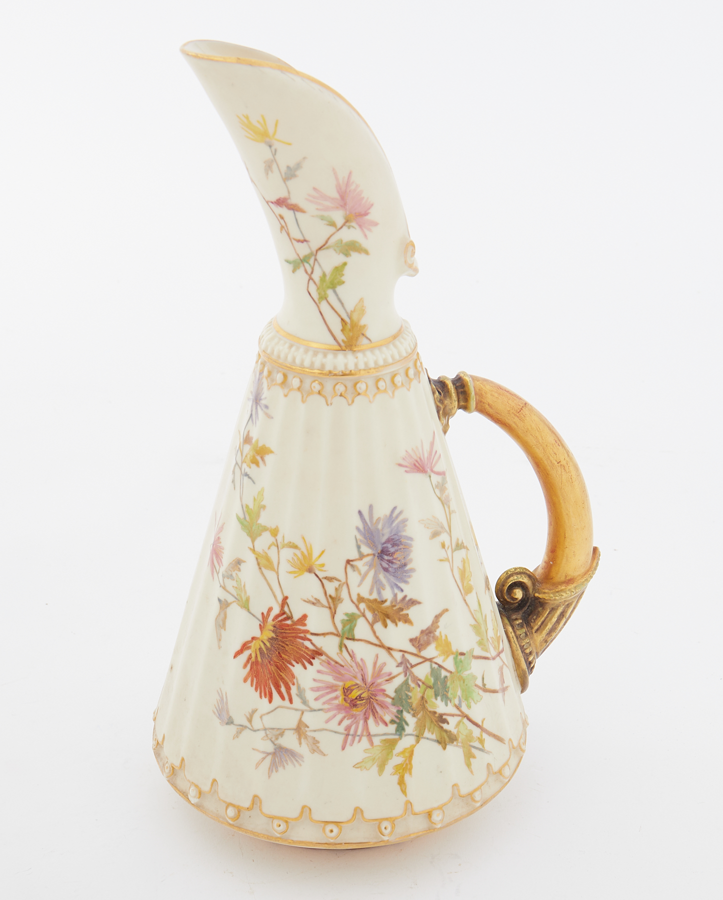 Royal Worcester porcelain wild flower decorated ewer model number 1361, height 28cm.