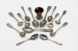 Mixed collection of 19th century and later silver spoons, approx. 5.79oz together with a enamelled