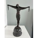 After Chiparus, a signed bronze Art Deco sculpture on marble base with foundry stamp, height 40cm.