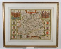 Antique Map by John Speede, Surrey described and divided into hundreds, map size 40cm x 52cm,