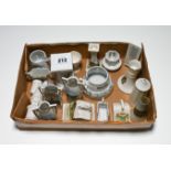 Collection of Plymouth Crested Ware, 18 pieces including Mustard Pots, Candle Holders, Cheese Covers