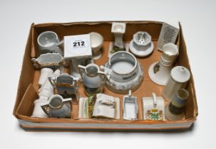 Collection of Plymouth Crested Ware, 18 pieces including Mustard Pots, Candle Holders, Cheese Covers