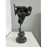 An Art Deco bronze sculpture indistinctly signed Alensar? On a marble base, height 43cm.