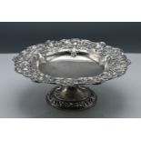 Edward VII silver fruit stand, heavily embossed, floral open pattern, fluted base, Sheffield /