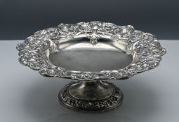 Edward VII silver fruit stand, heavily embossed, floral open pattern, fluted base, Sheffield /