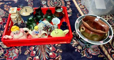 A mixed collection to include Victorian green glass wares, 'Frog' teapot etc.