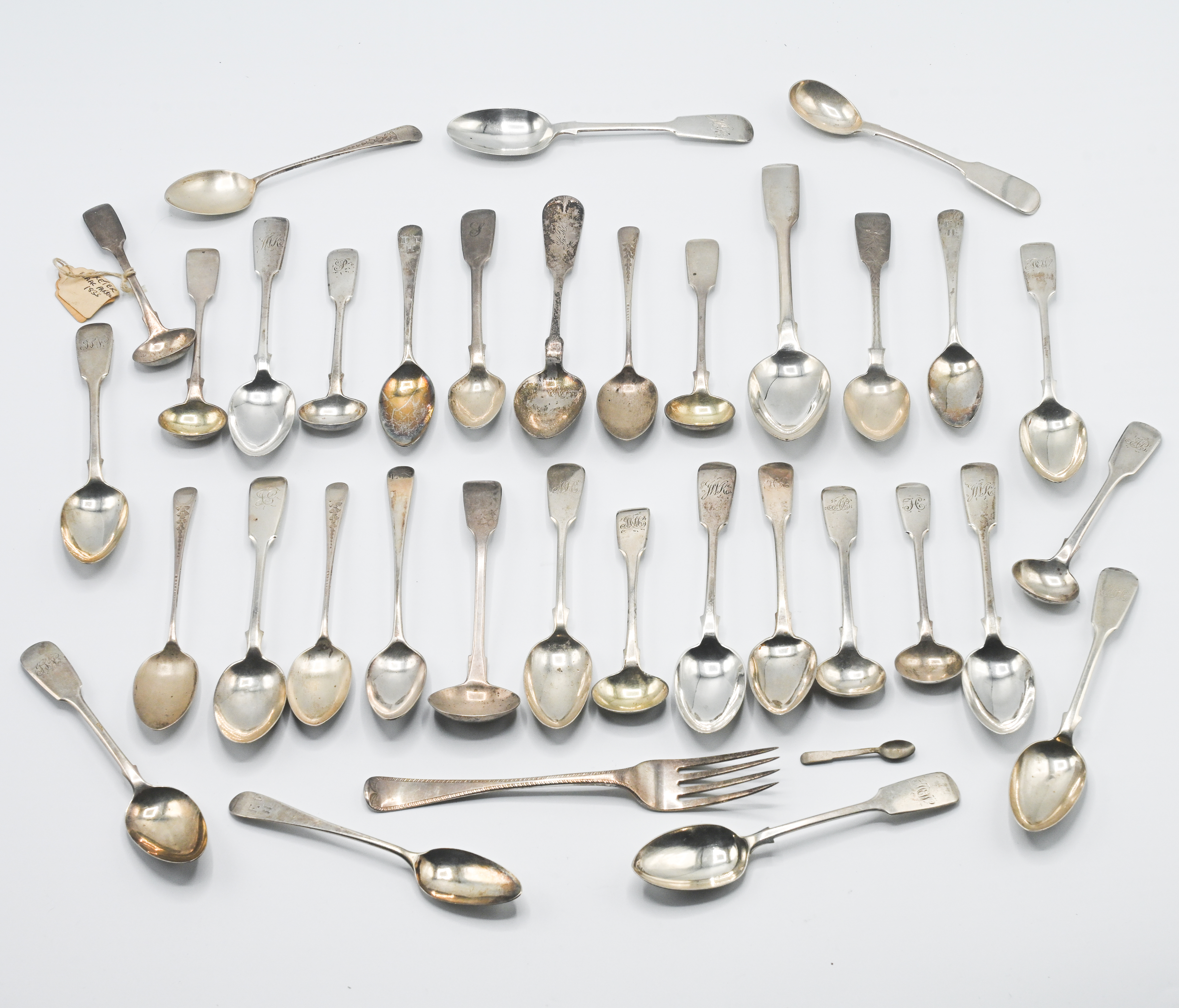 A selection of silver teaspoons, plus some other items of cutlery, Exeter, total weight 18.35oz