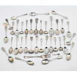 A selection of silver teaspoons, plus some other items of cutlery, Exeter, total weight 18.35oz