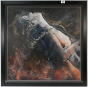 Richard Lannowe Hall, mixed media 'Nude Women' 63cm x 60cm, glazed and framed.