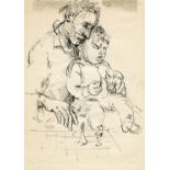 Robert Lenkiewicz (1941-2002) early ink on paper sketch 'Adult with infant and chess board' 253 x