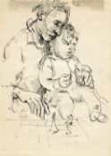 Robert Lenkiewicz (1941-2002) early ink on paper sketch 'Adult with infant and chess board' 253 x