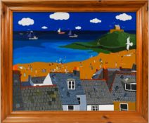 Brian Pollard, 'St Ives Bay' signed, titled and dated to the reverse Jan 87, paper label to