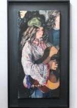 Robert Lenkiewicz (1941-2002), 'Street Busker Edward Pike with Guitar and Harmonica', signed,