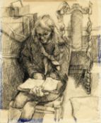 Robert Lenkiewicz (1941-2002) early ink on paper sketch 'Mouse (Celia Mills) Reading', 254 x 204mm