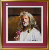 Robert O. Lenkiewicz (1941-2002) print 'Self Portrait Holding Rose', signed by the artist, framed