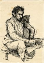 Robert Lenkiewicz (1941-2002) early ink on paper sketch 'Study of Tarun Bedi', 253 x 176mm This