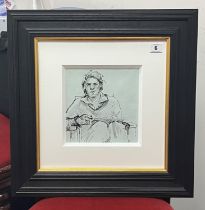 Robert Lenkiewicz (1941-2002) 'Self Portrait Seated with a Sketchbook' early biro sketch, 19cm x