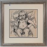 Robert Lenkiewicz (1941-2002), early sketch of an infant, graphite on paper, framed and glazed, 63cm