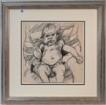 Robert Lenkiewicz (1941-2002), early sketch of an infant, graphite on paper, framed and glazed, 63cm