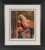 Robert Lenkiewicz (1941-2002) signed print, Self Portrait at Easel, No 50/500, framed & glazed.