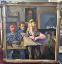 Robert Lenkiewicz (1941-2002) large scale oil on canvas, 'Eddie Stone H.I.V Group with Carer,