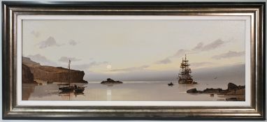 Jason (Les Spence, British Contemporary, born 1964), 'Cliffside Mooring, Dawn' oil on canvas, 29cm x