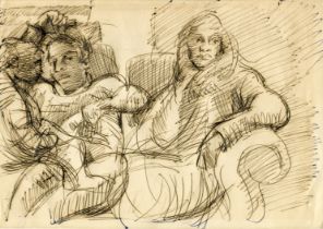 Robert Lenkiewicz (1941-2002) early ink on paper sketch 'Baby Alice, Tarun and mouse (Celia