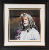 Robert Lenkiewicz (1941-2002) signed print, Self Portrait with Rose, No 332/500, framed & glazed.