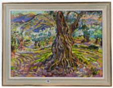 Mary Martin (born 1951) 'Trees', oil on board, signed and dated 1991, with paper label on reverse