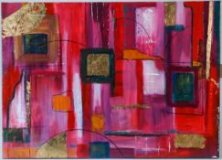 Rosie Cunningham, 'Red Abstract' on canvas 2023, signed on reverse, 50cm x 70cm