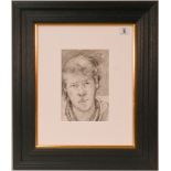 Robert Lenkiewicz (1941-2002) 'Self Portrait' early pencil sketch, 22cm x 14.5cm, framed and glazed.