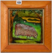 Beryl Turpin (1926-2016), enamel Walking Ewe, enamel on copper, signed label on reverse, 30cm x