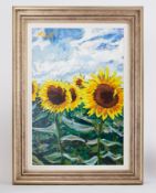 Timmy Mallett, 'Blooming Sunflowers' signed oil on canvas, 75cm x 50cm, framed. Displayed as part of