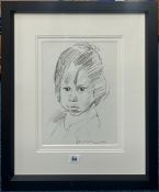 Robert Lenkiewicz (1941-2002), signed pencil sketch, circa 1970, child, 30cm x 23cm, framed and
