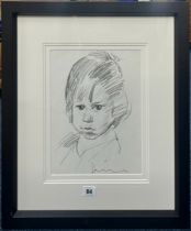 Robert Lenkiewicz (1941-2002), signed pencil sketch, circa 1970, child, 30cm x 23cm, framed and