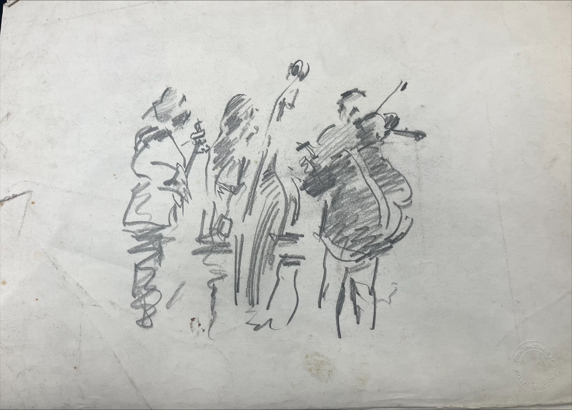 Robert Lenkiewicz (1941-2002) three early drawings in blue biro and pencil, one of the guitarists is - Image 2 of 3