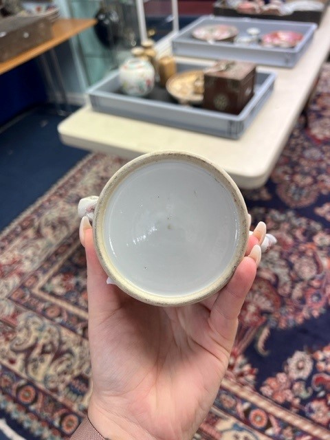 A Japanese blue and white bowl, freely painted with a dragon amongst flames and clouds, together - Image 10 of 30