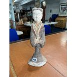 Terracotta figure of a Court lady attendant, approx 2 feet high, possibly Chinese Han Dynasty.