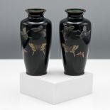 A pair of Ando style cloisonne enamel miniature vases, Meiji/Taisho period, each of slender baluster