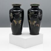 A pair of Ando style cloisonne enamel miniature vases, Meiji/Taisho period, each of slender baluster
