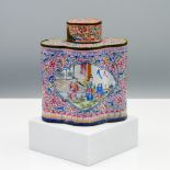 A Canton enamel tea caddy and cover, Qing dynasty, 19th century, of lobed form, painted in ‘