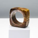 A jade ‘cong’ Neolithic period or later. Of square form with a central circular aperture, the