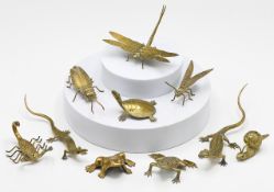 A group of ten bronze insects, bugs and amphibians, 20th century, in the manner of Tanaka