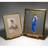 A Japanese Madonna and Child, gouache and gilt on silk, signed and stamped, framed and glazed 47